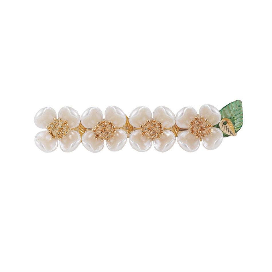 Pear Flower Series Hairpin Sweet and Cute Shell Flower Pearls Side Clip Green Leaf Spring Clip Duck Hairpin Hair Accessories