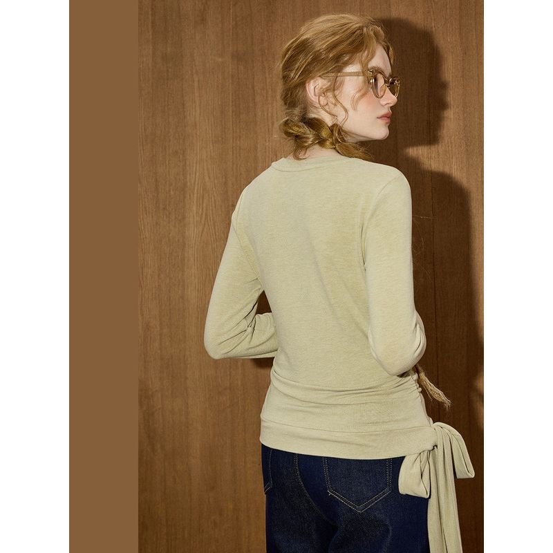 Coolhut Side-Tie Slim-Fit Design Base Layer Top, Round Neck, Long Sleeves, Comfortable New Winter Women's Base Shirt