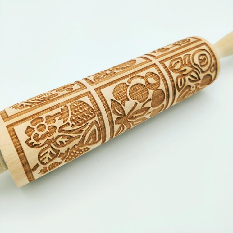 New Style Embossing Rolling Pin Baking Cookies Noodle Biscuit Fondant Cake Dough Engraved Roller Wood Gifts 15 Colors