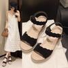 Wedge Heel Sandals Women's Summer Comfortable High Heels Casual Versatile Platform Muffin Shoes One-word Buckle Strap Roman Shoes
