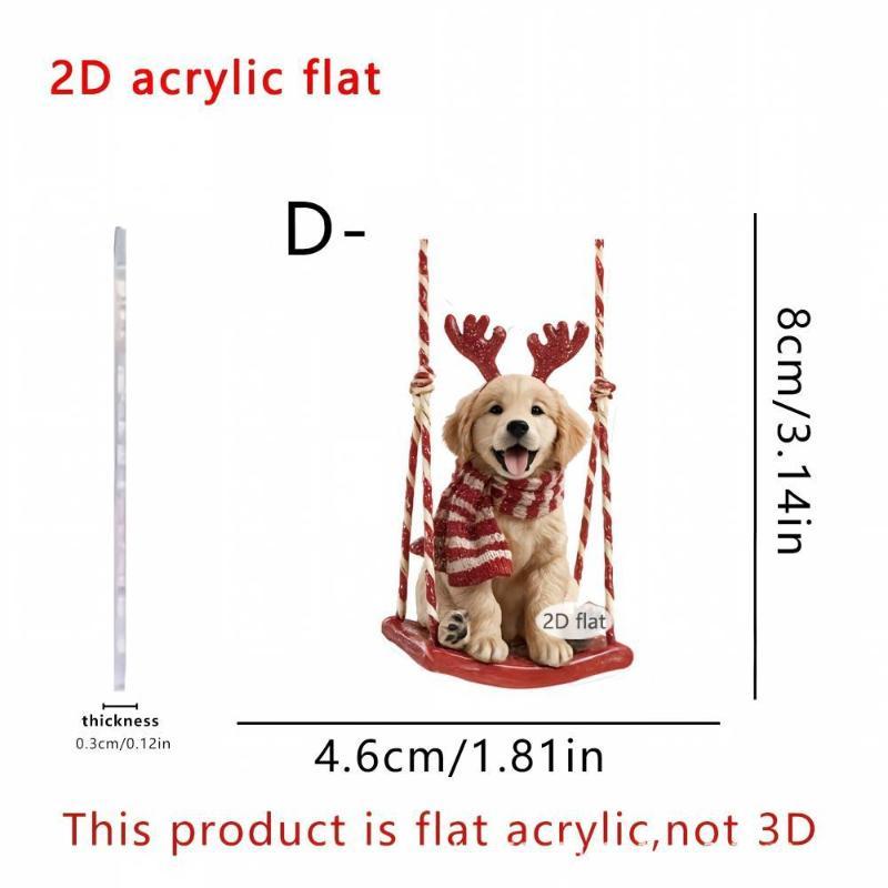 Christmas Tree Hanging Ornament 2D Acrylic Golden Retriever with Reindeer Antler Scarf for Holiday Party Home Decor Gift