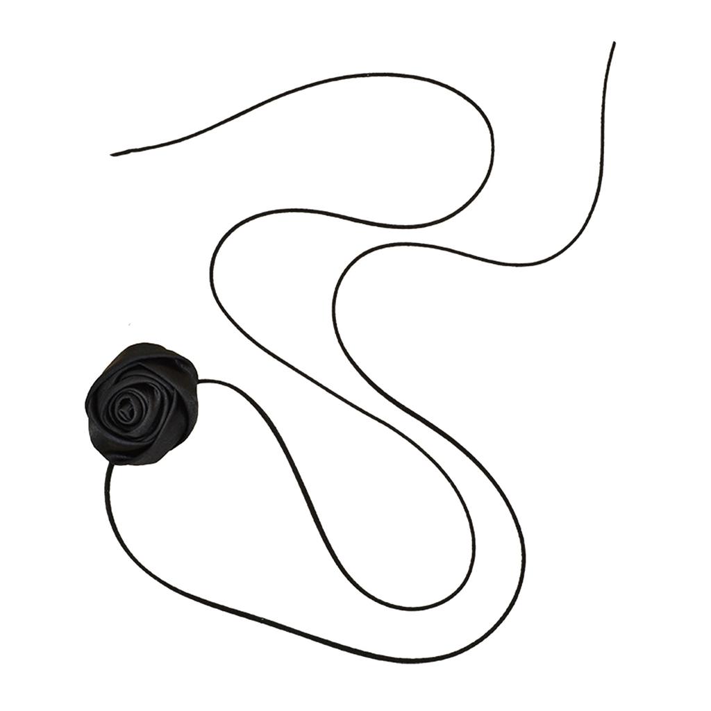 Goth Tuch Großes Rosenanhänger Choker Dünne Kordel Halskette für Damen Elegante Webung Geknotete Schleife Verstellbare Kette Schmuck