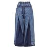 Women's Elastic Drawstring Waist Wide Leg Loose Fit Color Block Patchwork Culotte Pants Streetwear Denim Capri Jeans For Spring