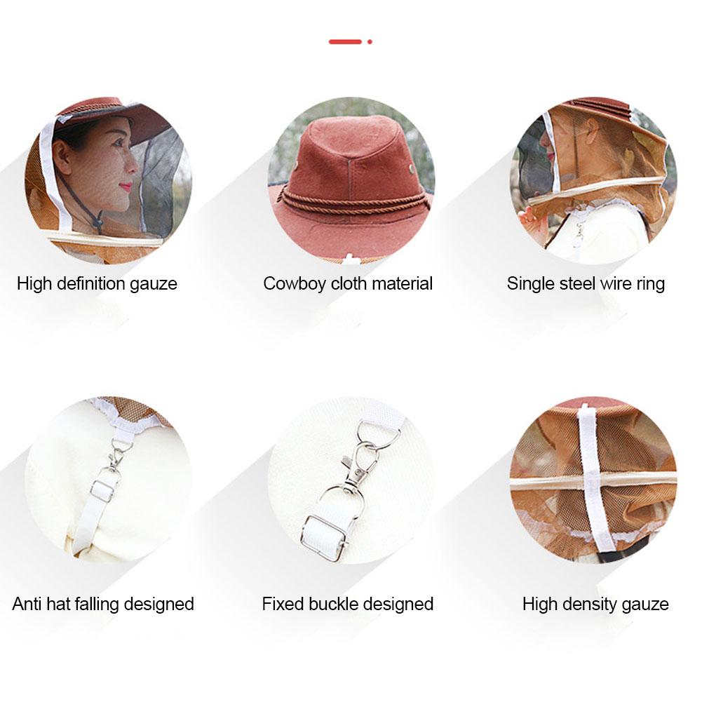 Cowboy Brown Red 360 degrees  Safe Protection Anti Bee Stinging Mosquito Biting Beekeeper Protective Hat