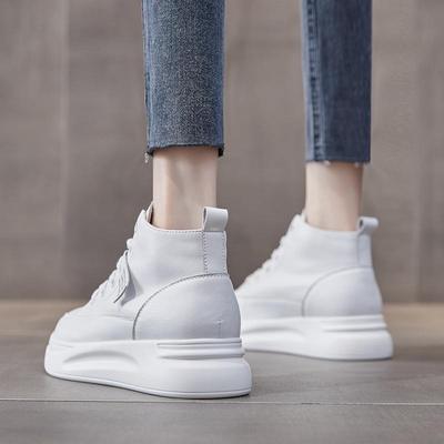 Echtes Leder High-Top-Schuhe Damenschuhe dicker Boden lässige weiße Schuhe