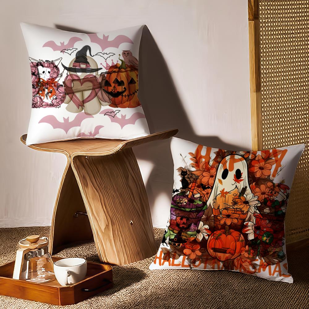 Halloween Prints Cushion Cover Anti-dustmite Pillowcase Invisible Zipper Silky Short Plush Sofa Cushion Cover