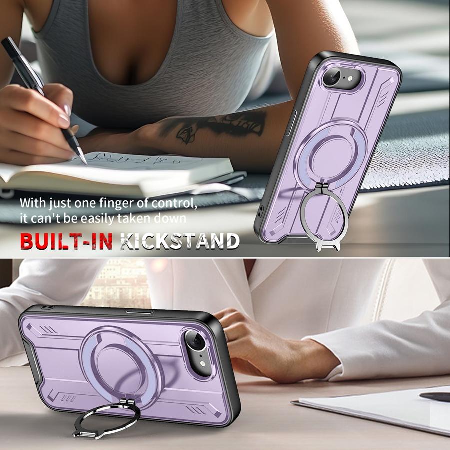 Shockproof Heavy Duty Armor Phone Case with 360° Rotatable Magnetic Metal Ring Stand for iPhone/Samsung Case for Car Holder