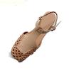 Fashion Flat Genuine Leather Woven Sandals Women's Hemp Rope Square Toe Summer Roman Shoes Singback Solid Color Fashion Shoes