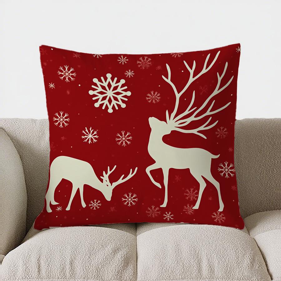 Home Decor Deer & Snowflakes Christmas Throw Pillow Cover Pattern Cushion Cover Suitable For Sofa Bedroom Car Pillow Cover