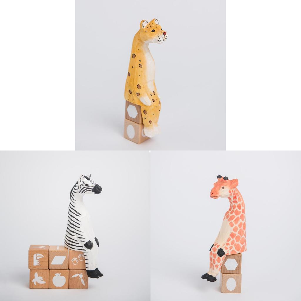 Wooden Animal Figurine Set With Handcrafted Design For Home Decor Gift Ideas