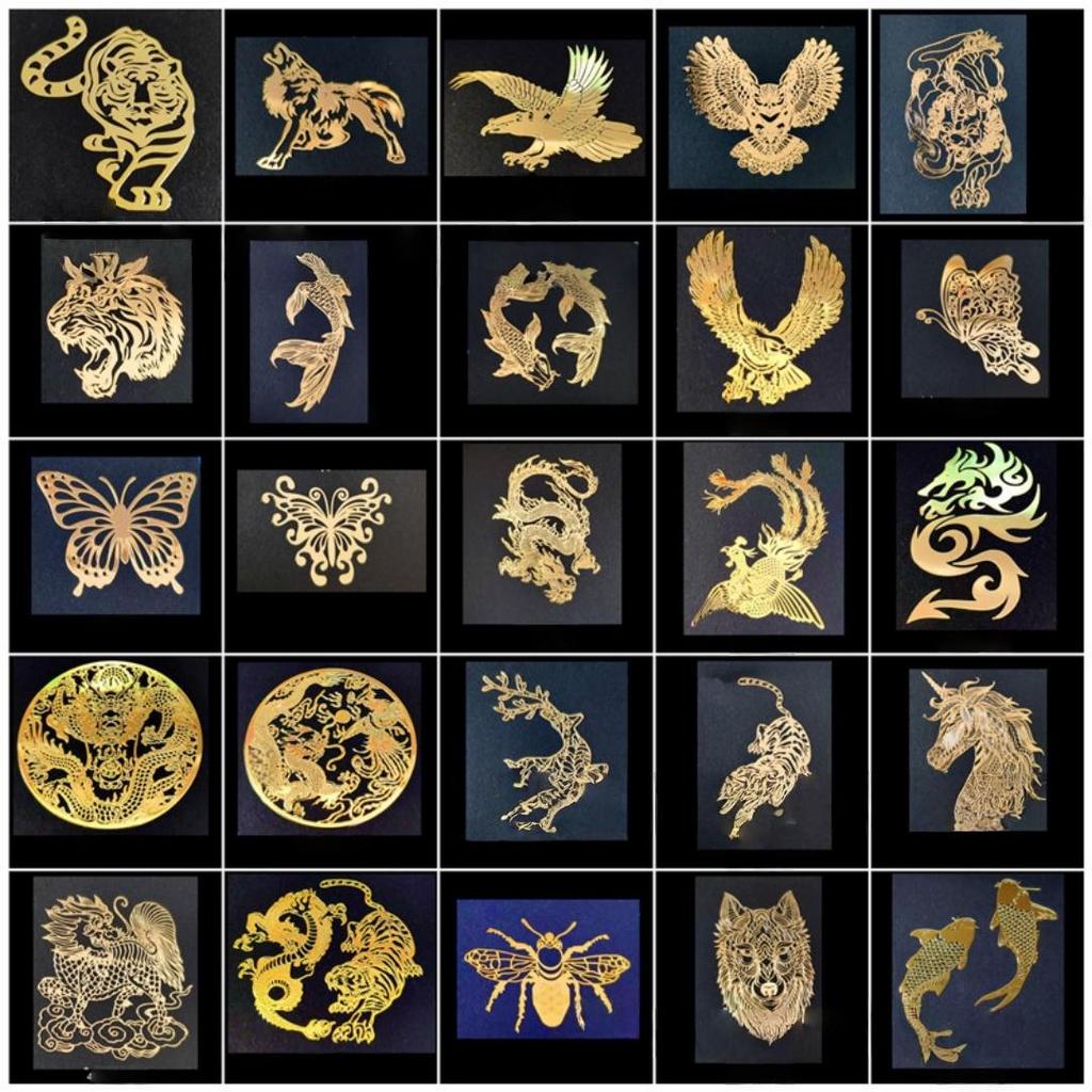9 Modeli Metalowych Naszywek Zwierzęcych Grawerowanych Laserowo - Smok, Tygrys, Orzeł, Feniks i Inne Wysokiej Jakości Dekoracyjne Naklejki