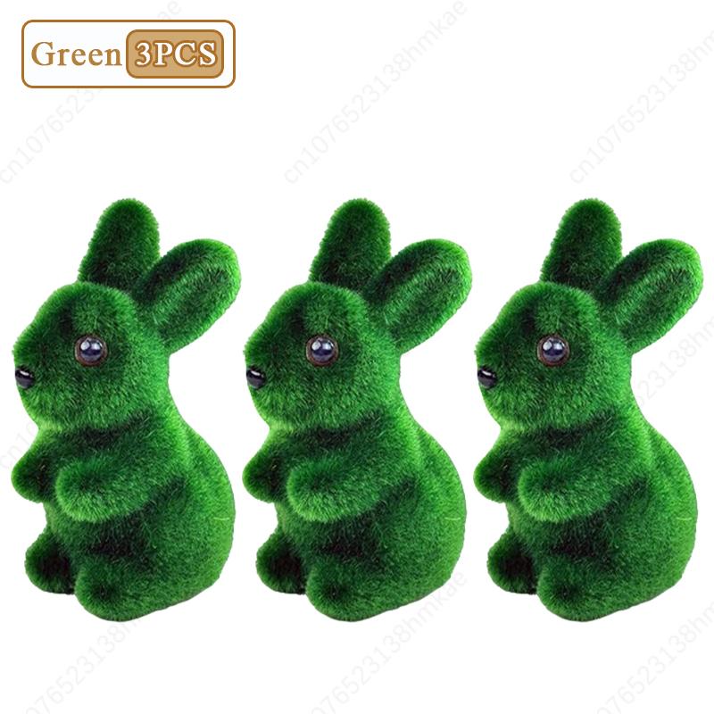 1/3/5/10/20PCS Easter Bunny Green Flocking 3D Moss Bunny Statue Simple Creative Garden Decoration Holiday Gift Bunny Ornament
