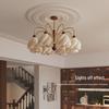 Romantic French Cream Chandelier for Living Room, Retro Walnut Pendant Light for Bedroom or Dining Room. Eye-Protecting Style.