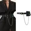 Super Cool Black Leather Punk Bag Belt Sweet Design Chain Belt with Bag Ins High Fashion New