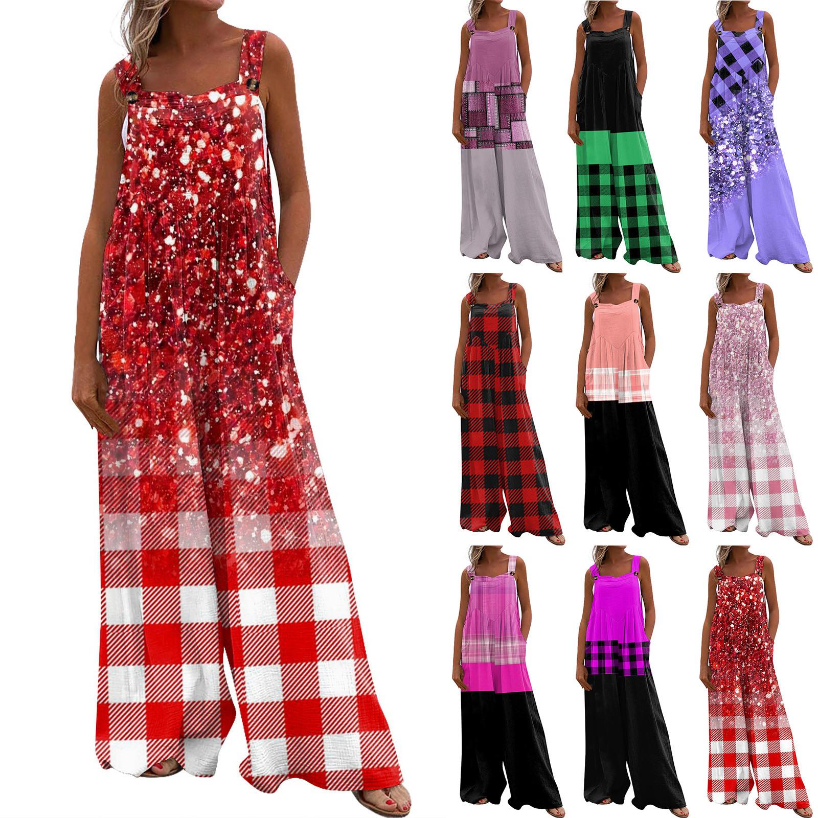 

Женский модный повседневный свободный комбинезон без рукавов с карманами и принтом L