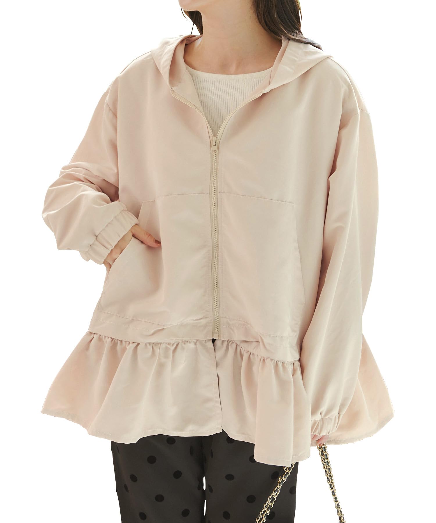 

Liner mountain light frills light beige [Kobe Lettuce] included, 2-way, water-repellent, peplum, parka, parka, outerwear, [K1339] M,