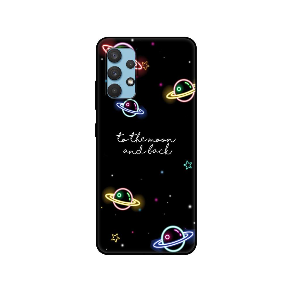 Black Tpu Case For Samsung Galaxy A12 A22 A32 A42 A52 A72 4g 5g S21 PLUS Ultra Back Cover Space Spaceship Stars and Moon