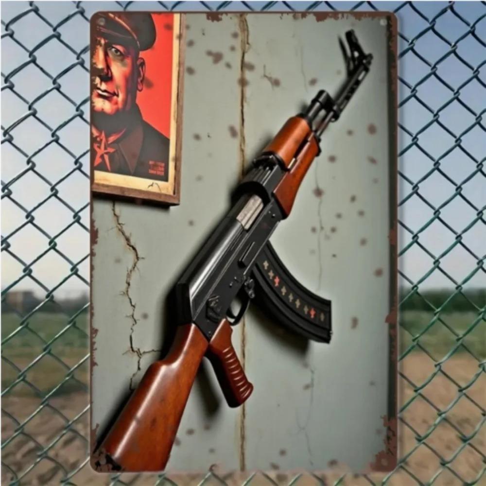 Vintage AK47 Metal Sign Military Wall Decor Art 8x12 Inch