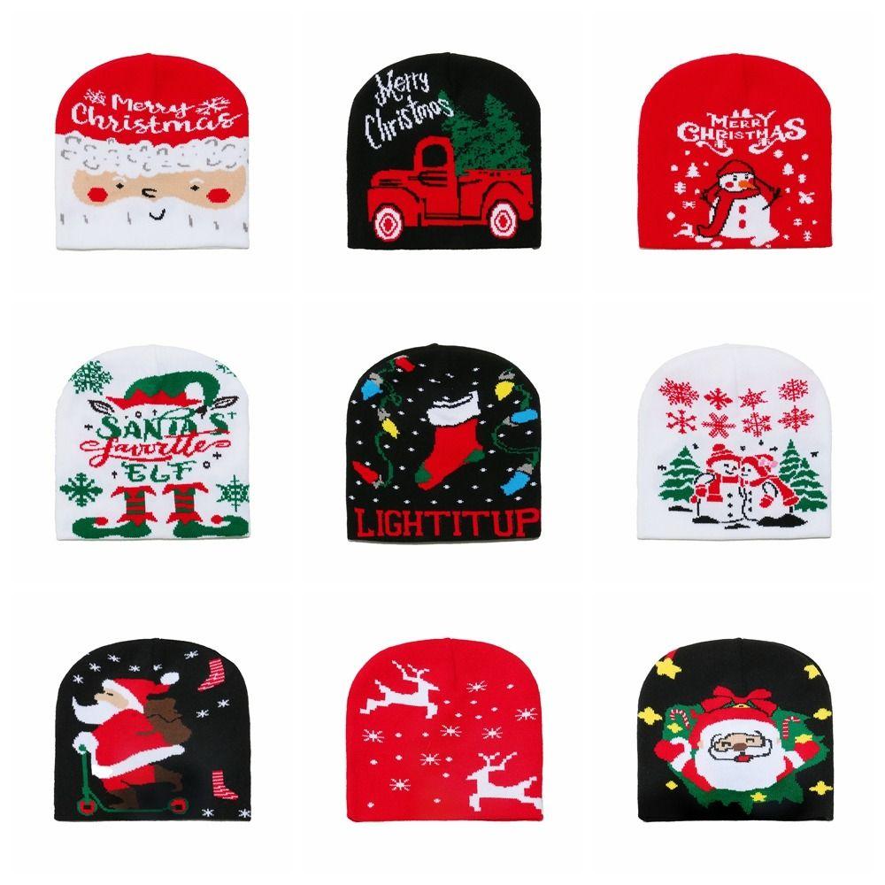Reindeer Red Knitted Woolen Hat Christmas Tree Pullover Cap Santa Claus Beanie Hat  Women