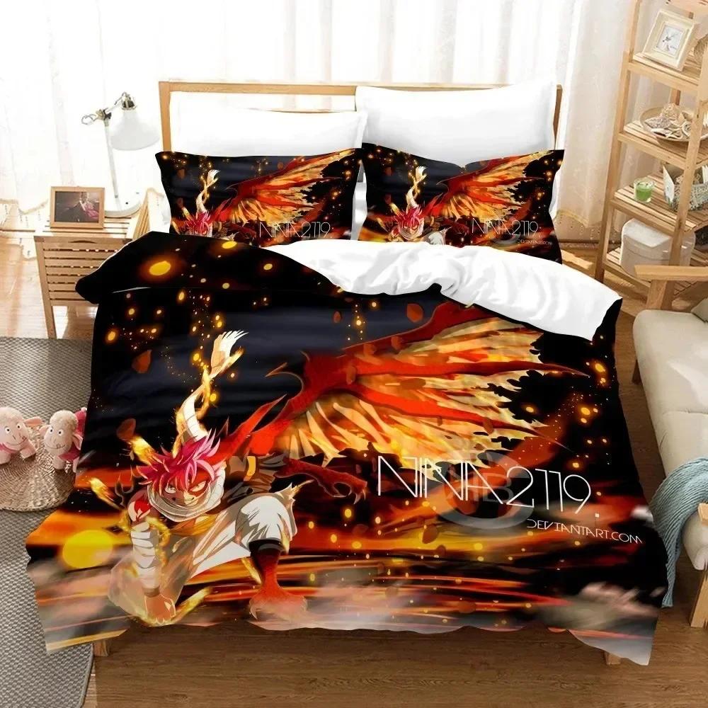 Top 3D Print Anime Fairy Tail Logo Natsu Bedding Set Boys Girls Twin Queen Soft Size Duvet Cover Pillowcase Bed Kids Adult Size