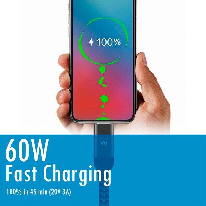 Câble Type-C Pour Type-C Et Usb2.0 Ewent Charge 60W Noir 1M