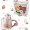 Cute Ceramic Mug with Lid, Spoon, and Straw - Perfect Birthday or Couple's Gift