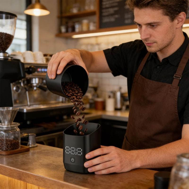 Two Function Rechargeable Coffee Measuring Tool With Included Dosing owner And Exact 0.1g Reading For Perfect Coffee Brewing