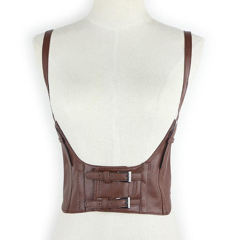 Women Sexy Leather Elastic Wide Band Waist Belt Waspie Corset Cinch Underbust Waistband Wide Cincher With Buckle Cummerbunds