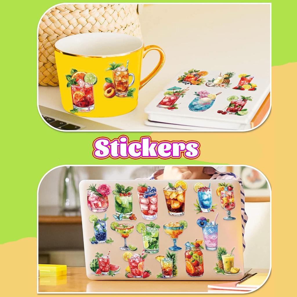 50pcs Creative Summer Beverages PET Transparent Material Stickers Handheld Account Material Decorative Decal