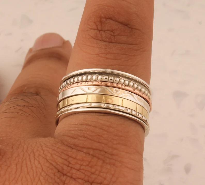 Ručně vyrobený designový prsten Spinner Band, stříbro 925, masivní prsten, unisex prsten, Statement Ring, Party Ring,