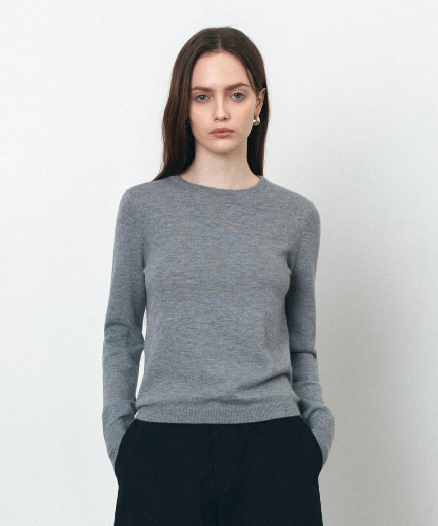 Siyajyu Sikn2175 Basic Round Neck Long Sleeve Knit_Melange Gray