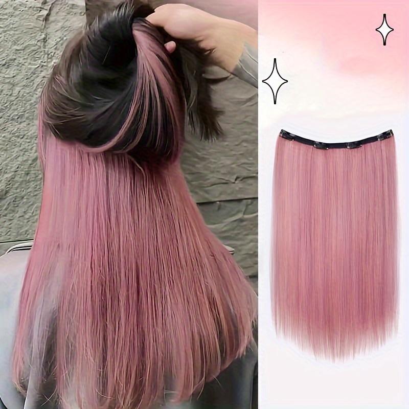 

Синтетические длинные прямые волосы на клипсах для наращивания в одной части, 4 зажима, внутренний слой, скрытый цвет волос, цветной парик розовый