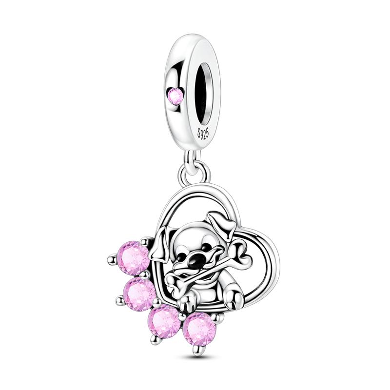Cute Panda Charms Bead Original Copper Inlaid Zirconium Colorful Heart Pendants Fit Bracelet Jewelry Gift Marking