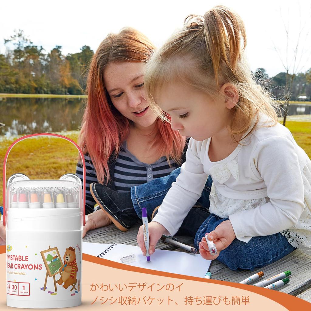 JUPITEARTH 24 Bear Pastel Easy To for Elementary School Toddlers Crayons, Colors, Design, Colors, Retractable, Cute, Hold, Messy, Break-Resistant,