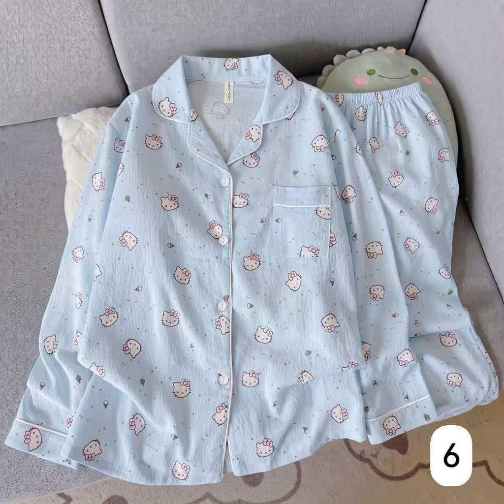 Women's Cloud Cotton Long Sleeve Pajamas - Sweet Cartoon Design for Spring & Autumn, Versatile for Home or Out