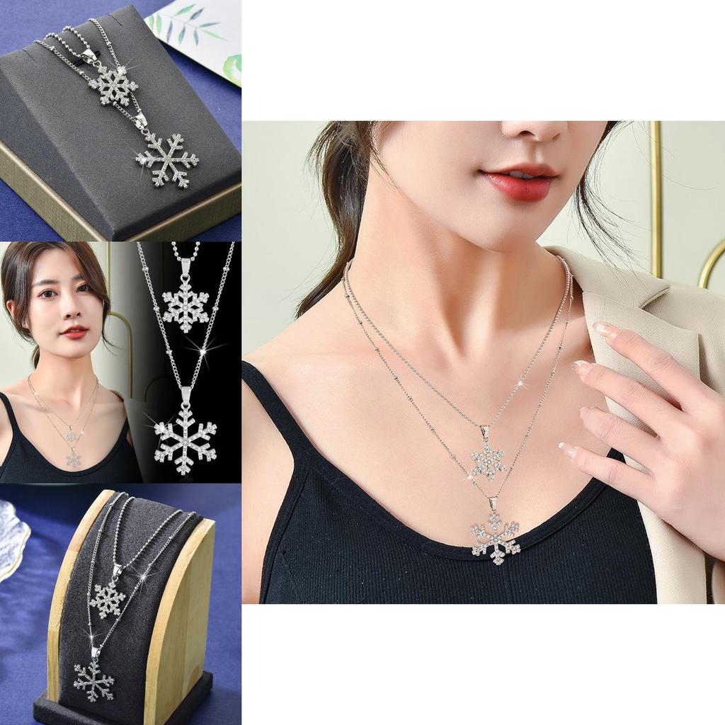Elegant Korean Double Layer Snowflake Necklace For Women Fashion Accessory