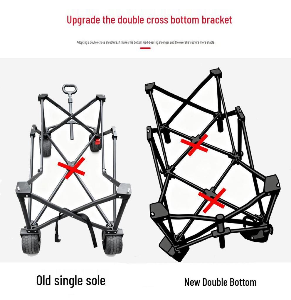 Adjustable Folding Handcart with Umbrella, Elevated Canopy & Table Top for Street Stalls or Camping.