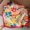 Luxury Brand  Floral Print Square Silk Scarf for Women Hijab Hair Bands 70cm Neckerchief Female Satin Shawl Ribbon Headband