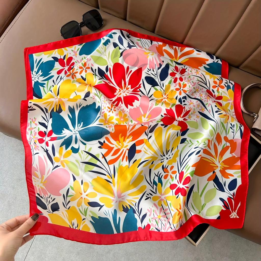 Luxury Brand Floral Print Square Silk Scarf for Women Hijab Hair Bands 70cm Neckerchief Female Satin Shawl Ribbon Headband
