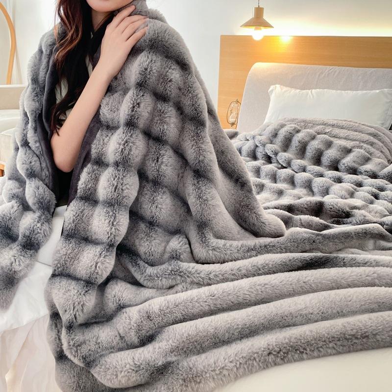 Imitation Rabbit Fur Plush Blanket Double Sided Thick Office Nap Blanket Cover The Bed A Sofa Blanket, Creating An Atmosphere with Printed Blankets