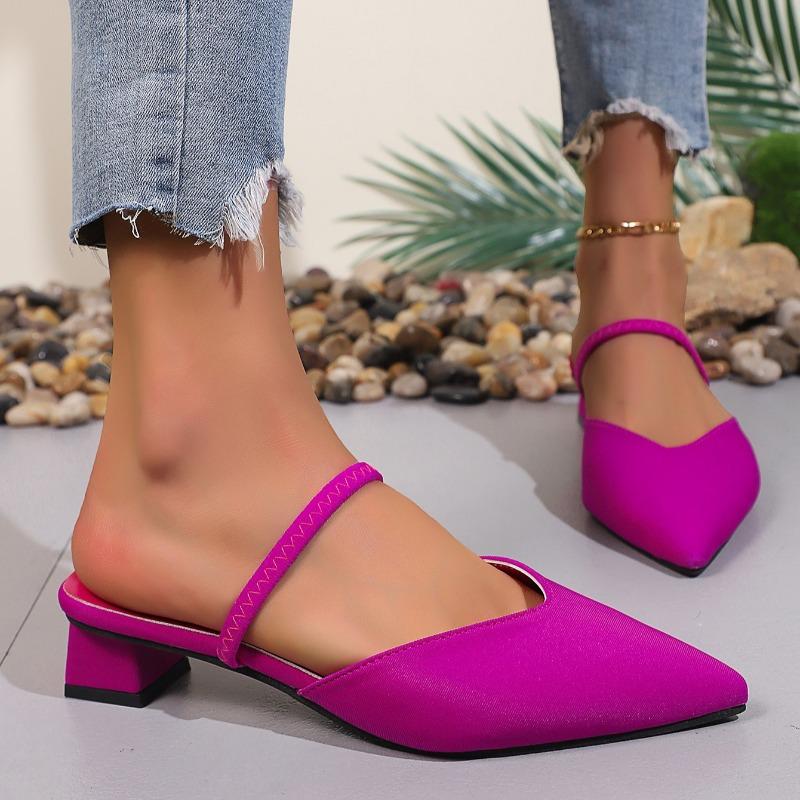 Pointed Closed Toe Low Block Heel Women Sandals
