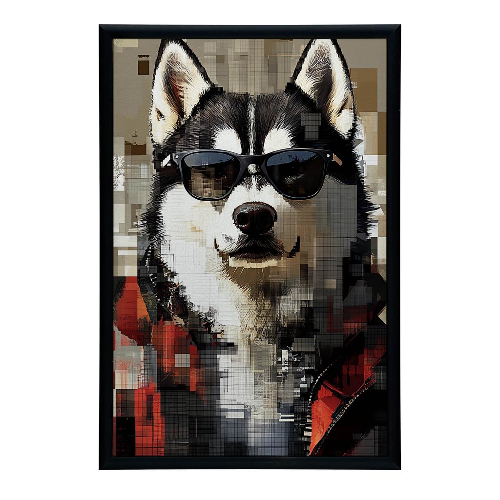 Plakat Husky W Okularach Plakat Husky W Okularach, 70X100 Cm, Rama Aluminiowa Czarna, Papier Matowy 230 Gsm