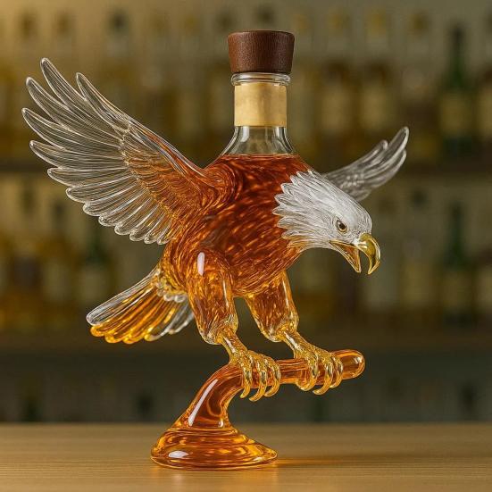 Eagle Liquor Decanter 300ml Creative Glass Whiskey Bottle 3D Carved Eagle Design Unique Gift for Whiskey Lovers And Pet Enthusiasts