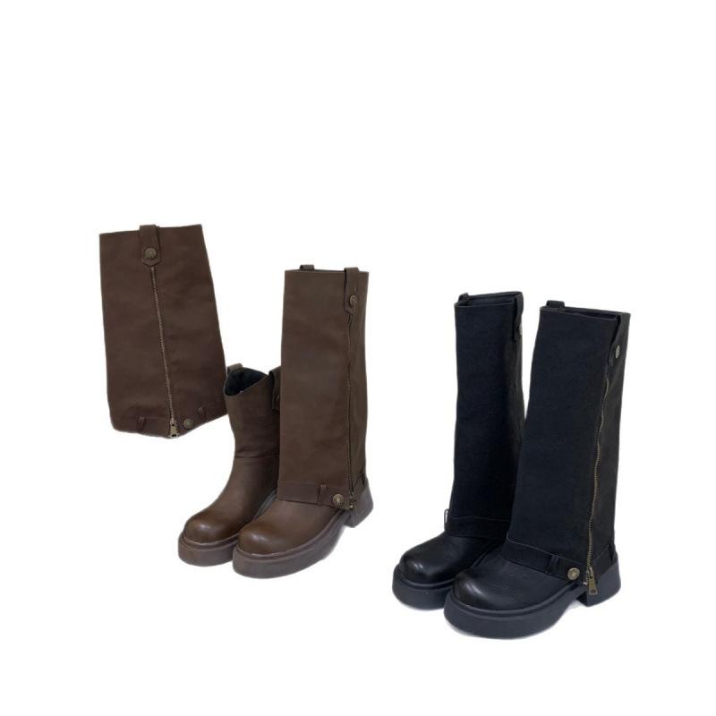 Thick heel retro trouser tube boots long boots women's 2025 autumn and winter new removable knee high boots short boots women