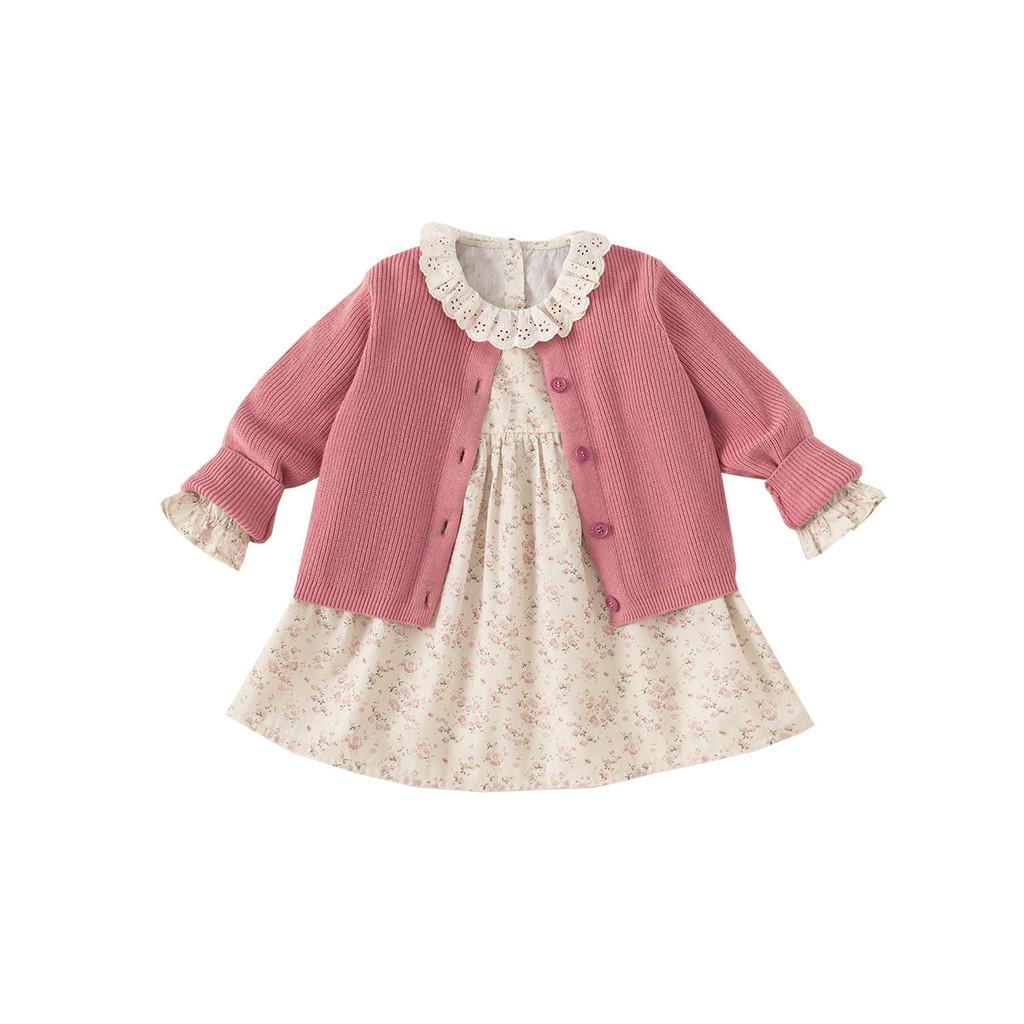 

Girl Toddler Autumn Dress Set With Cotton Material And Flower Pattern For Kids Ages 3 To 8 Pink Floral,90cm