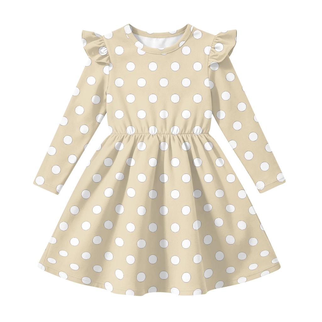 Girls Christmas Print Dress with Sleeves Long Sleeve Holiday Party Dress