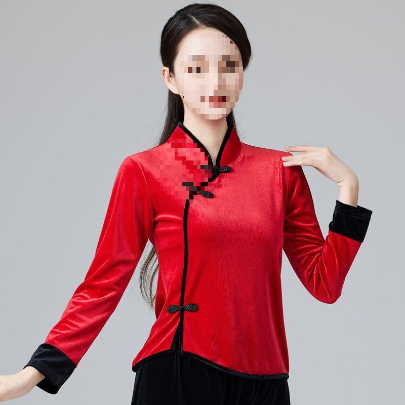 Gold Velvet Team Dance Set: Autumn/Winter Thick Long Sleeve Top & Pants