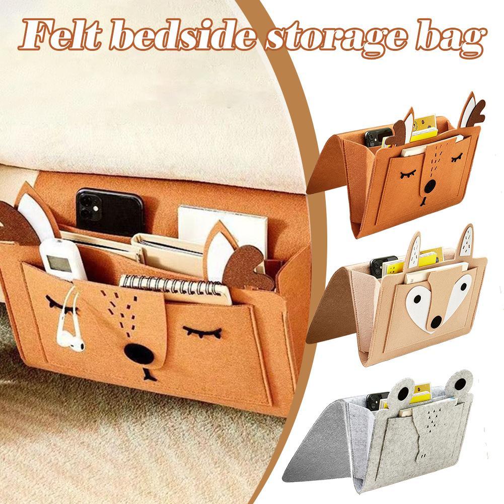 Felt Bedside Storage Bag Cartoon Bedside Organizer Sofa Bed Book Phone Remote Control Hanging Storage Bag Couch Holder Pocket