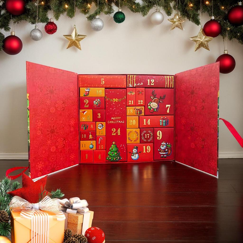 2025 Christmas Advent Calendar Empty Gift Box 24 Days Countdown Printed Santa Claus Collectible Box for Home Kitchen Party Decor