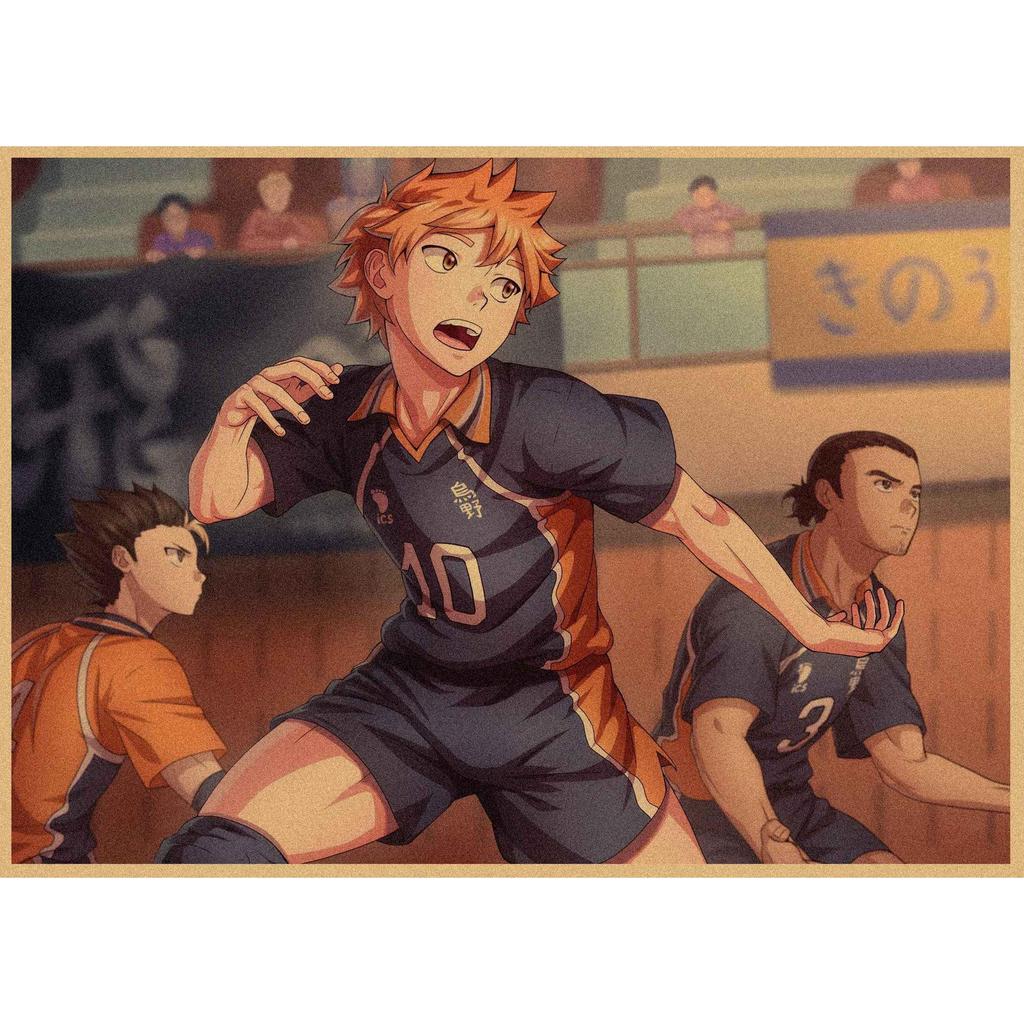 Haikyuu!! Retro Kraft Poster: Hinata Shoyo & Kageyama Tobio Decorative Wall Art